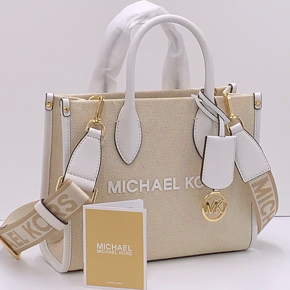 Michael Kors Mirella Sm Shopper Top Zip Logo Crossbody XBODY Bag MK
Optic White